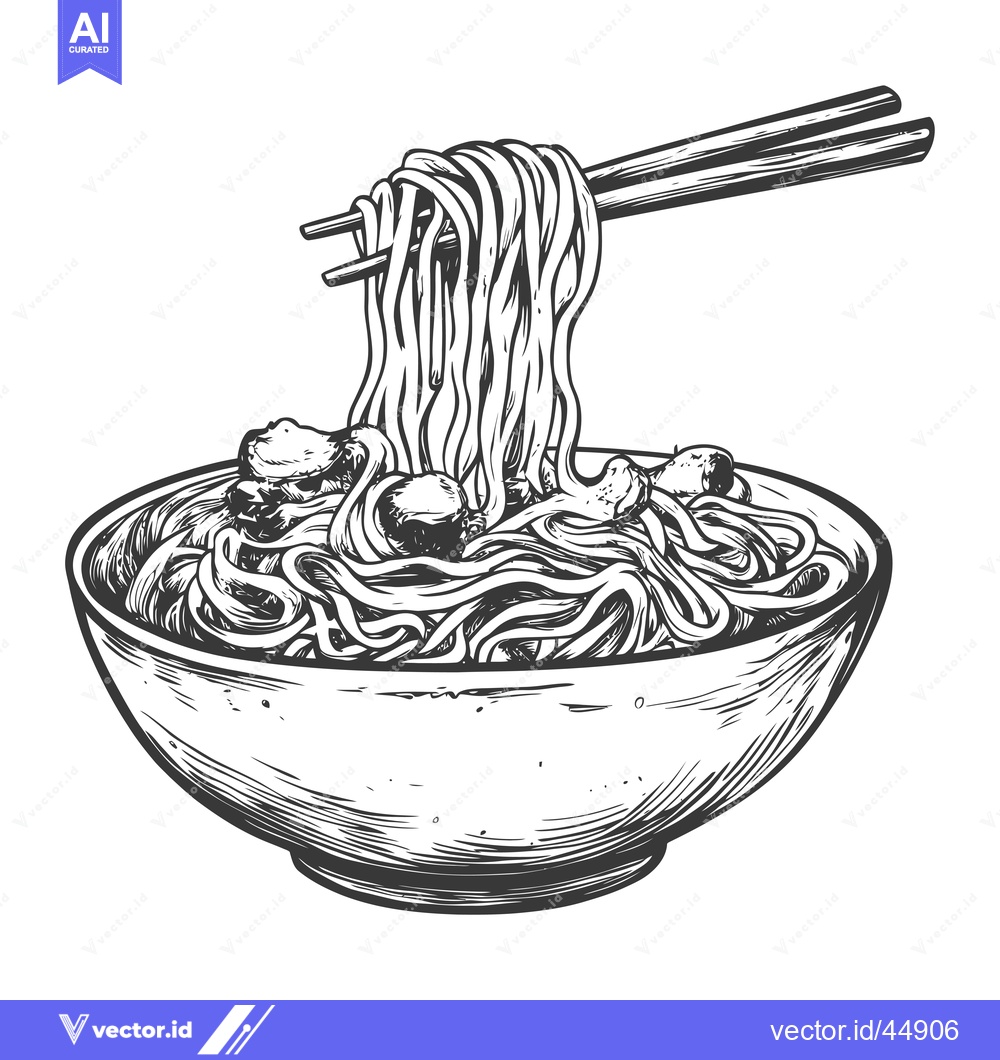 Premium Vector of Hand-Drawn Illustration of a Bowl of Noodles with Chopsticks