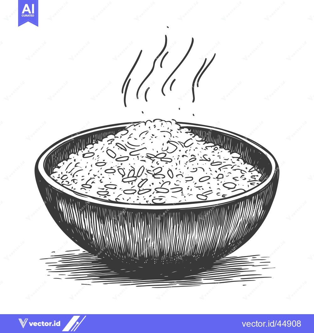 Premium Vector dari Hand-Drawn Illustration of a Bowl of Steaming Rice