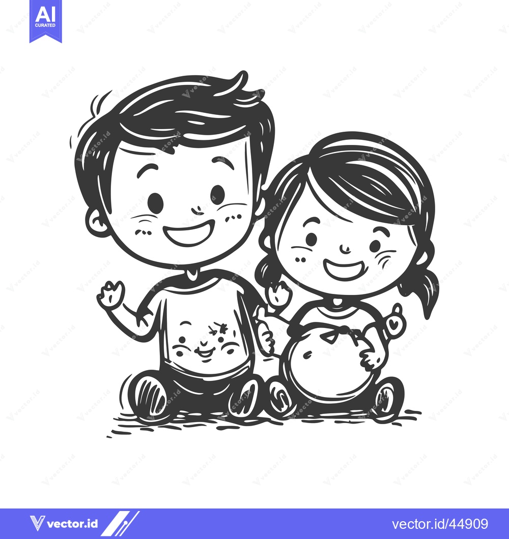 Premium Vector of Hand-drawn illustration of a boy and girl sitting together
