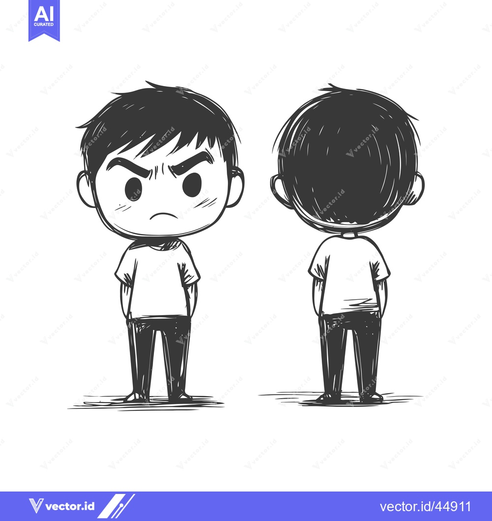 Premium Vector dari Hand-Drawn Illustration of a Boy in a White T-Shirt, Front and Back Vi