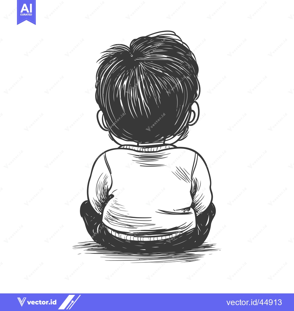 Premium Vector of Hand-drawn Illustration of a Boy Sitting with His Back to the Viewer