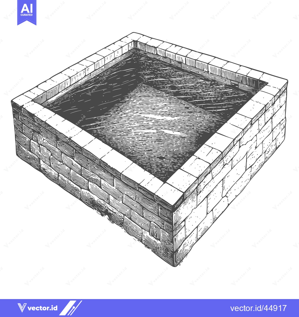 Premium Vector of Hand-drawn illustration of a brick-lined square pool of water