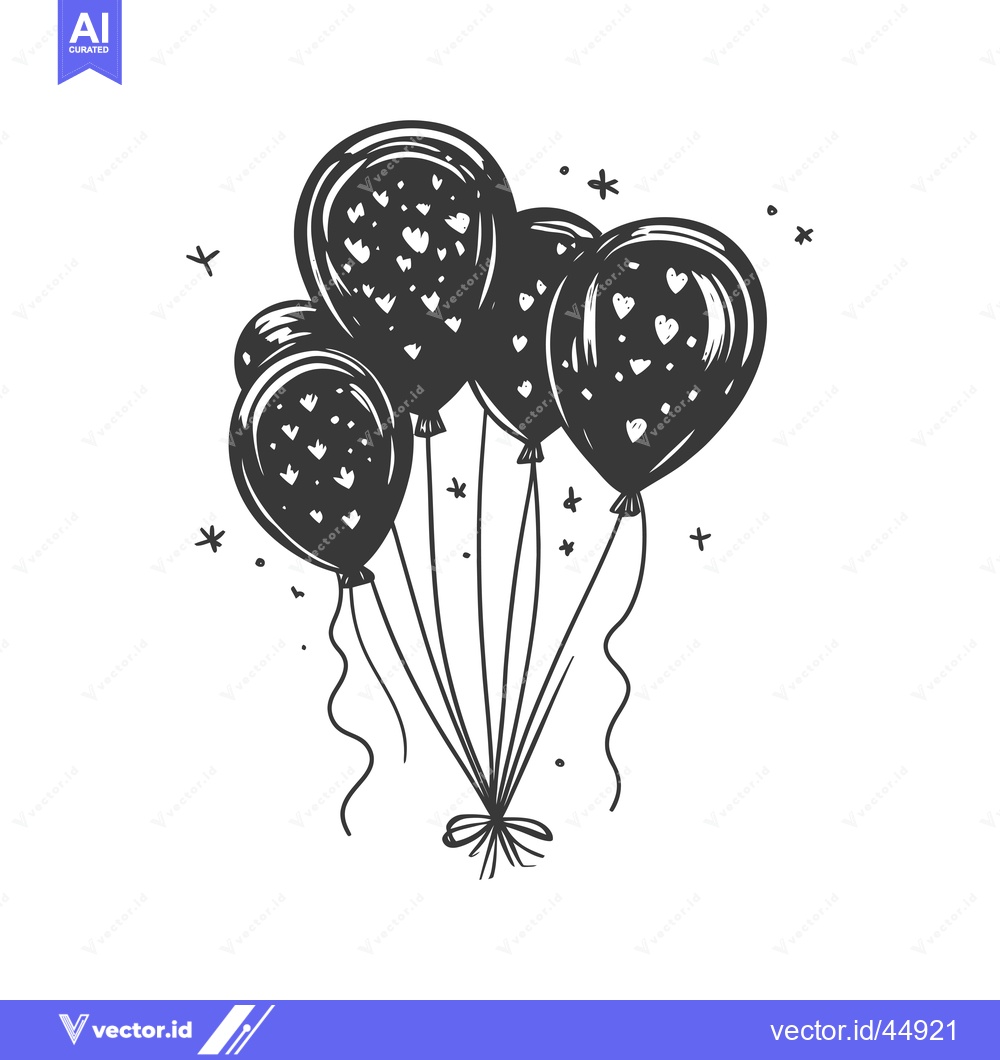 Premium Vector of Hand-drawn Illustration of a Bunch of Balloons with Hearts