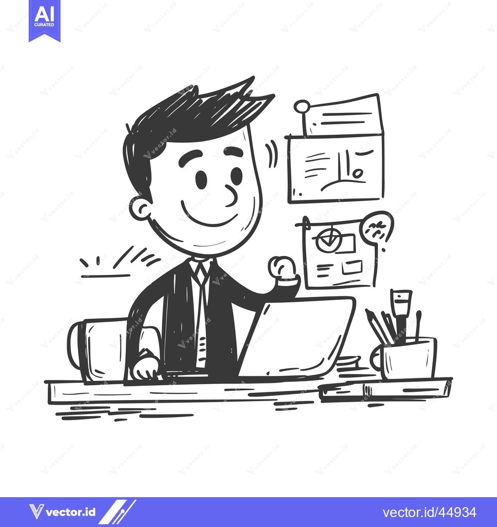 Premium Vector dari Hand-drawn illustration of a businessman working at his desk with a la