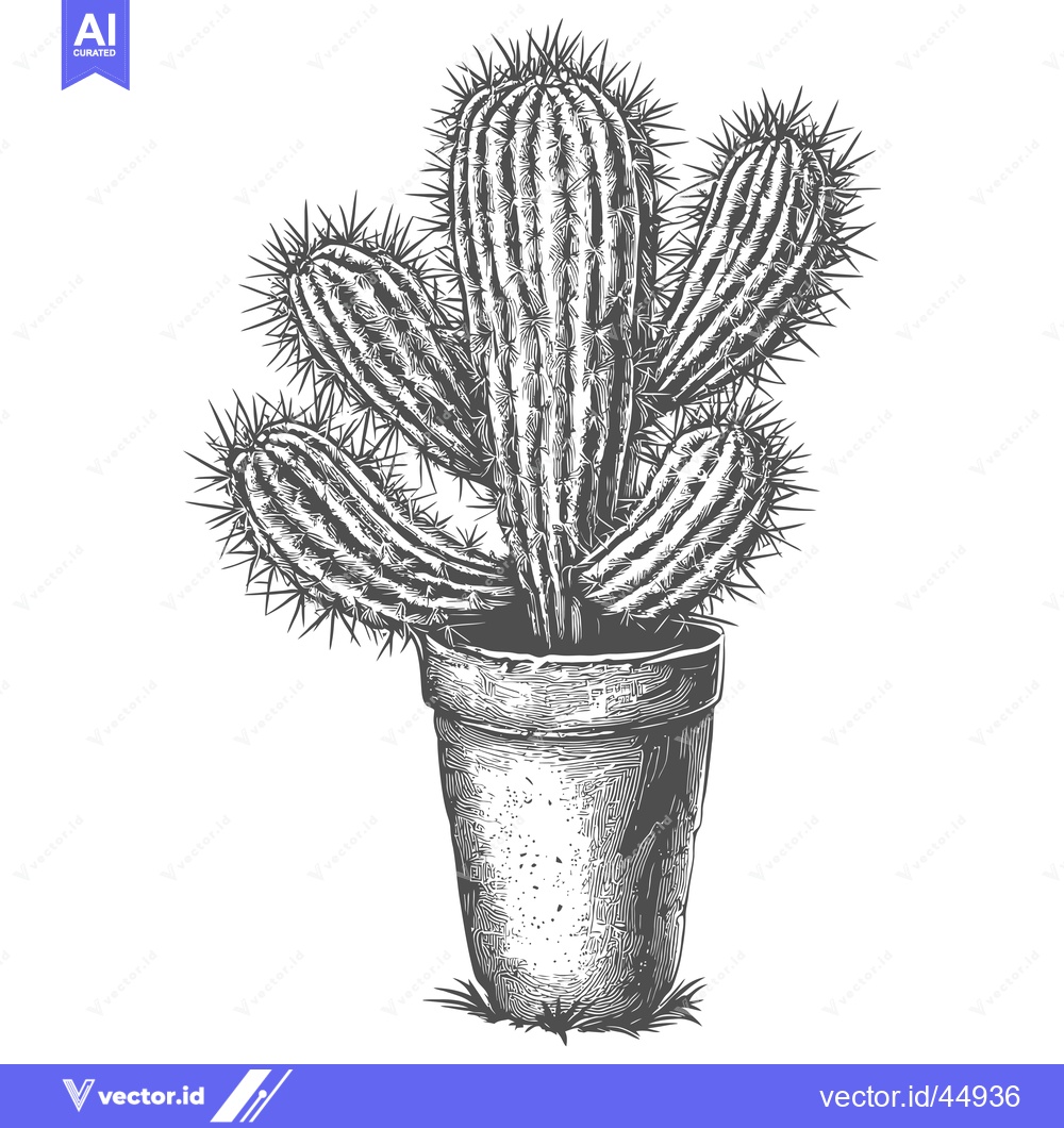 Premium Vector dari Hand-Drawn Illustration of a Cactus in a Pot