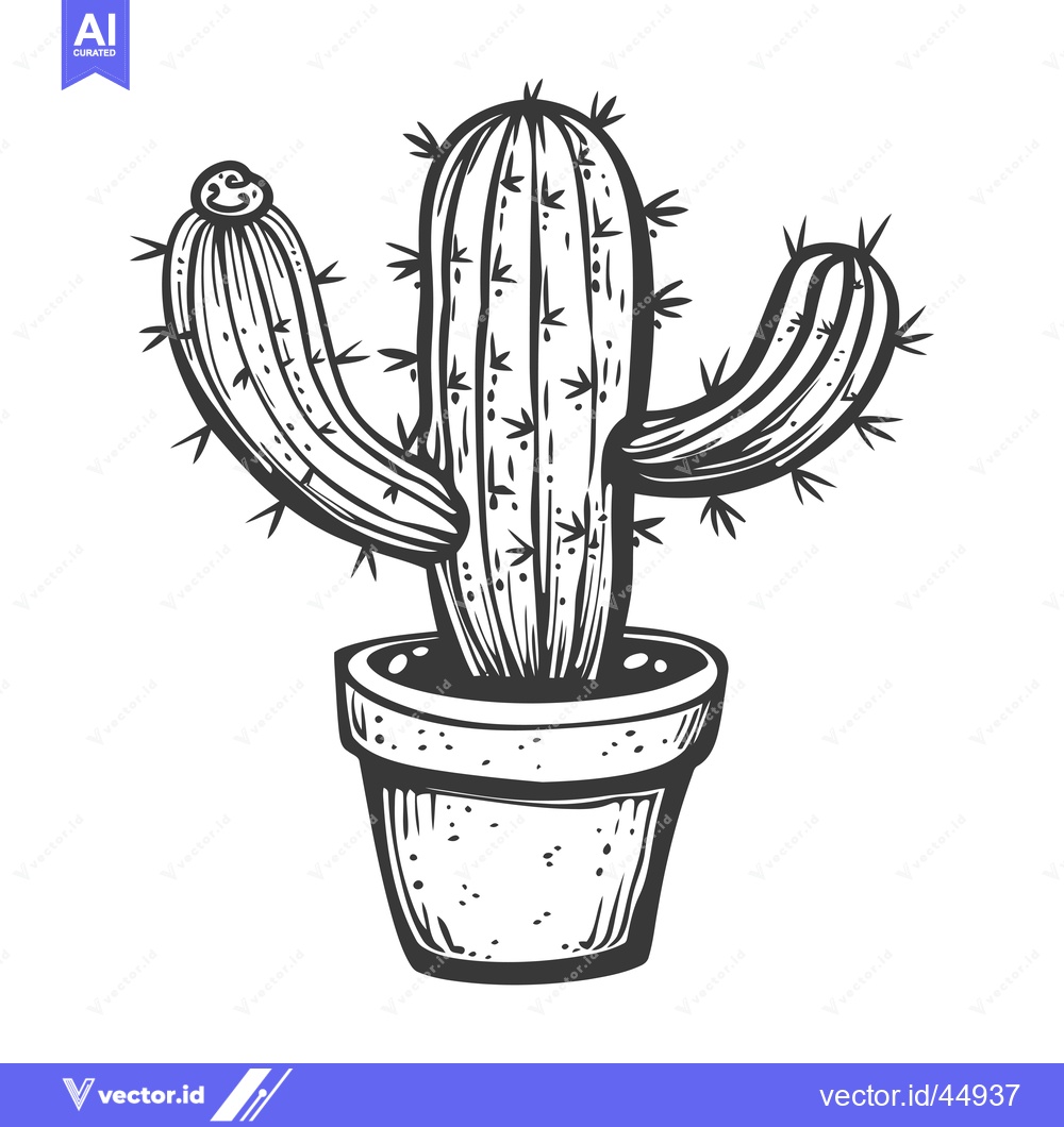 Premium Vector of Hand-drawn Illustration of a Cactus in a Pot with a Smiling Face