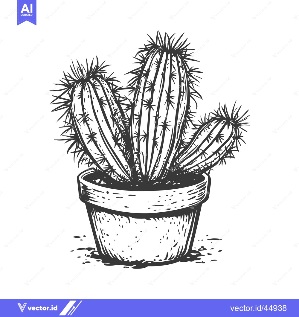 Premium Vector dari Hand-drawn Illustration of a Cactus Plant in a Pot