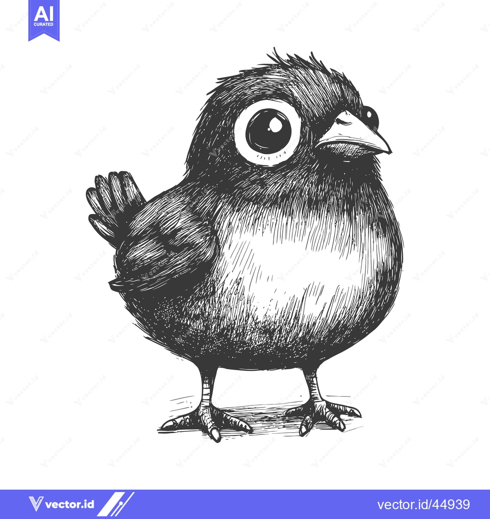 Premium Vector of Hand-drawn Illustration of a Cartoon Bird with Big Eyes
