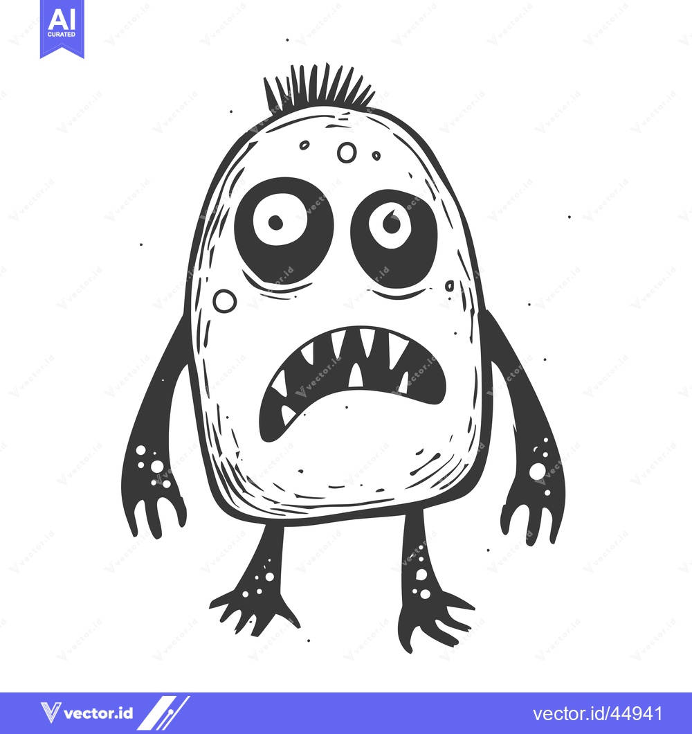 Premium Vector of Hand-drawn illustration of a cartoon monster with spiky hair, big eyes