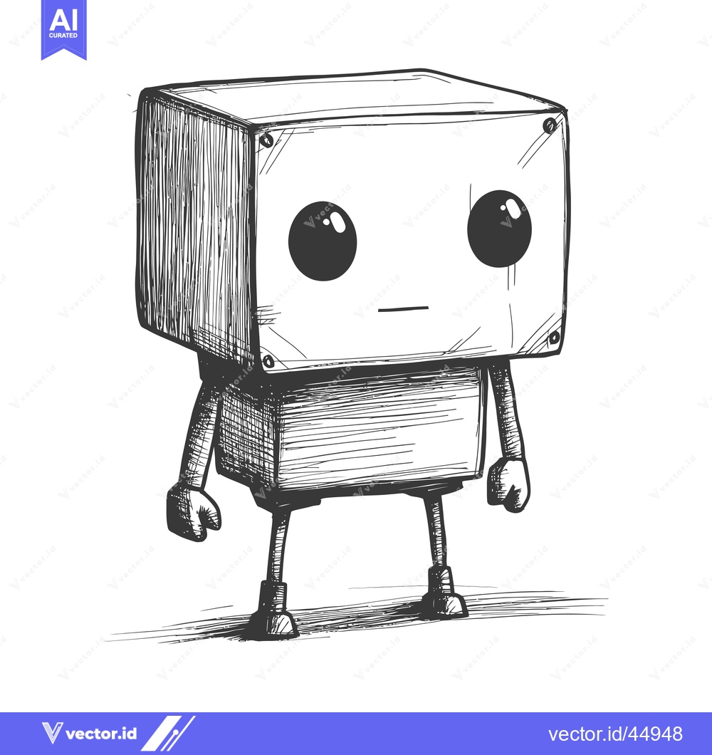 Premium Vector of Hand-drawn illustration of a cartoon robot with a square head and larg