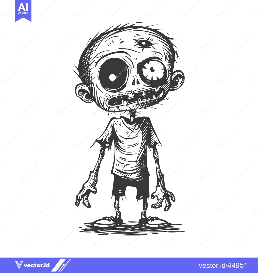 Premium Vector of Hand-drawn illustration of a cartoon zombie with one eye and stitches