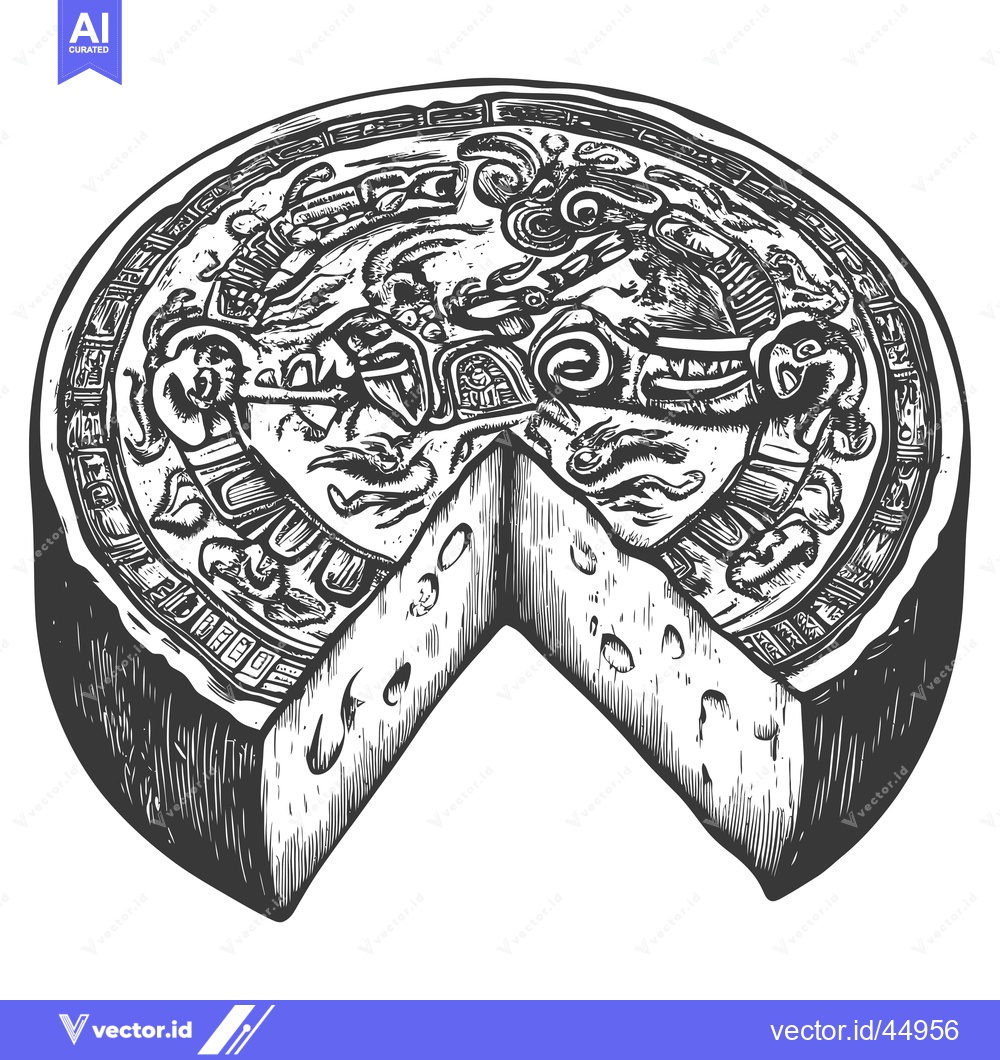 Premium Vector dari Hand-Drawn Illustration of a Cheese Wheel with Mayan-Inspired Design