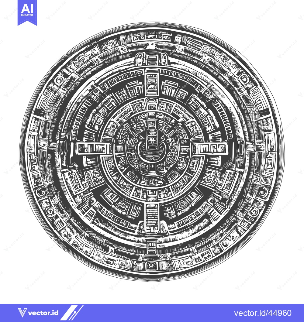 Premium Vector dari Hand-drawn Illustration of a Circular Aztec Calendar