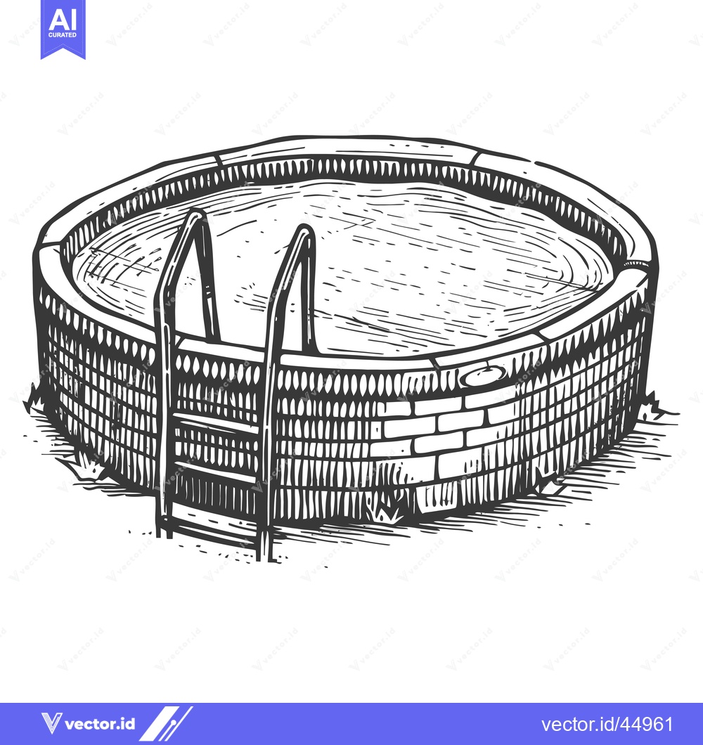 Premium Vector dari Hand-drawn Illustration of a Circular Brick Pool with Ladder