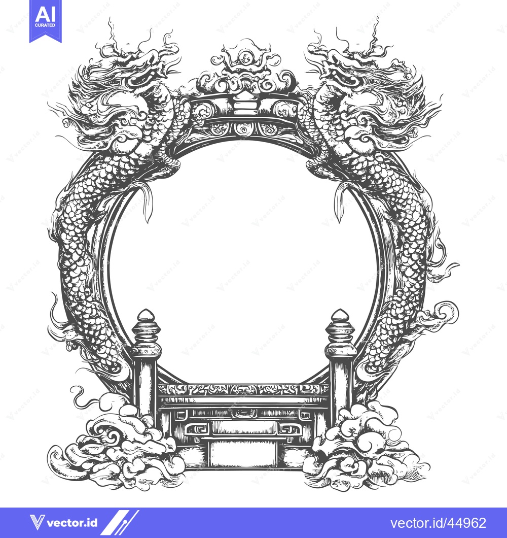 Premium Vector dari Hand-Drawn Illustration of a Circular Dragon Gate with Clouds