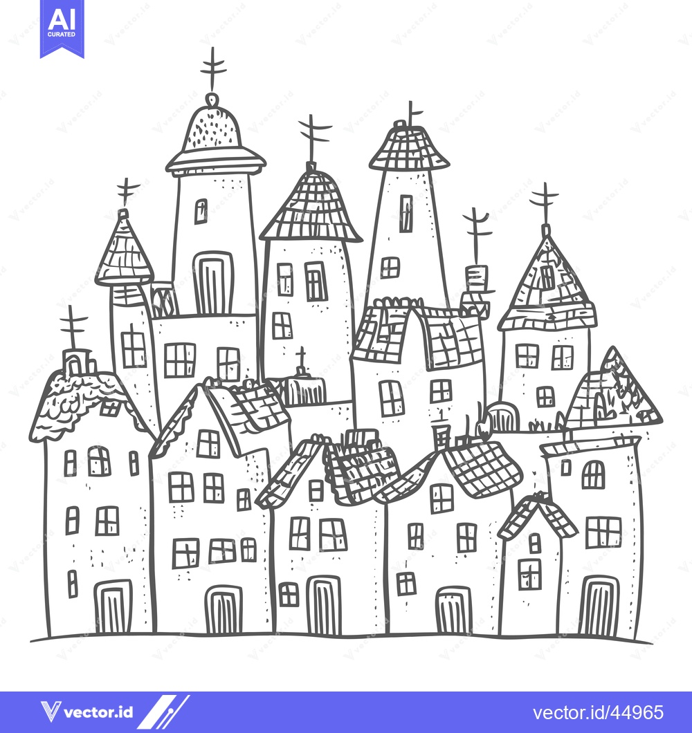 Premium Vector dari Hand-Drawn Illustration of a Cityscape with Multiple Houses