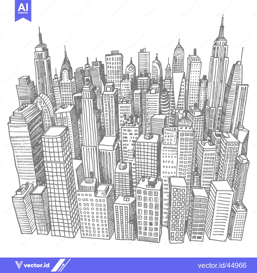 Premium Vector dari Hand-drawn Illustration of a Cityscape with Numerous Skyscrapers