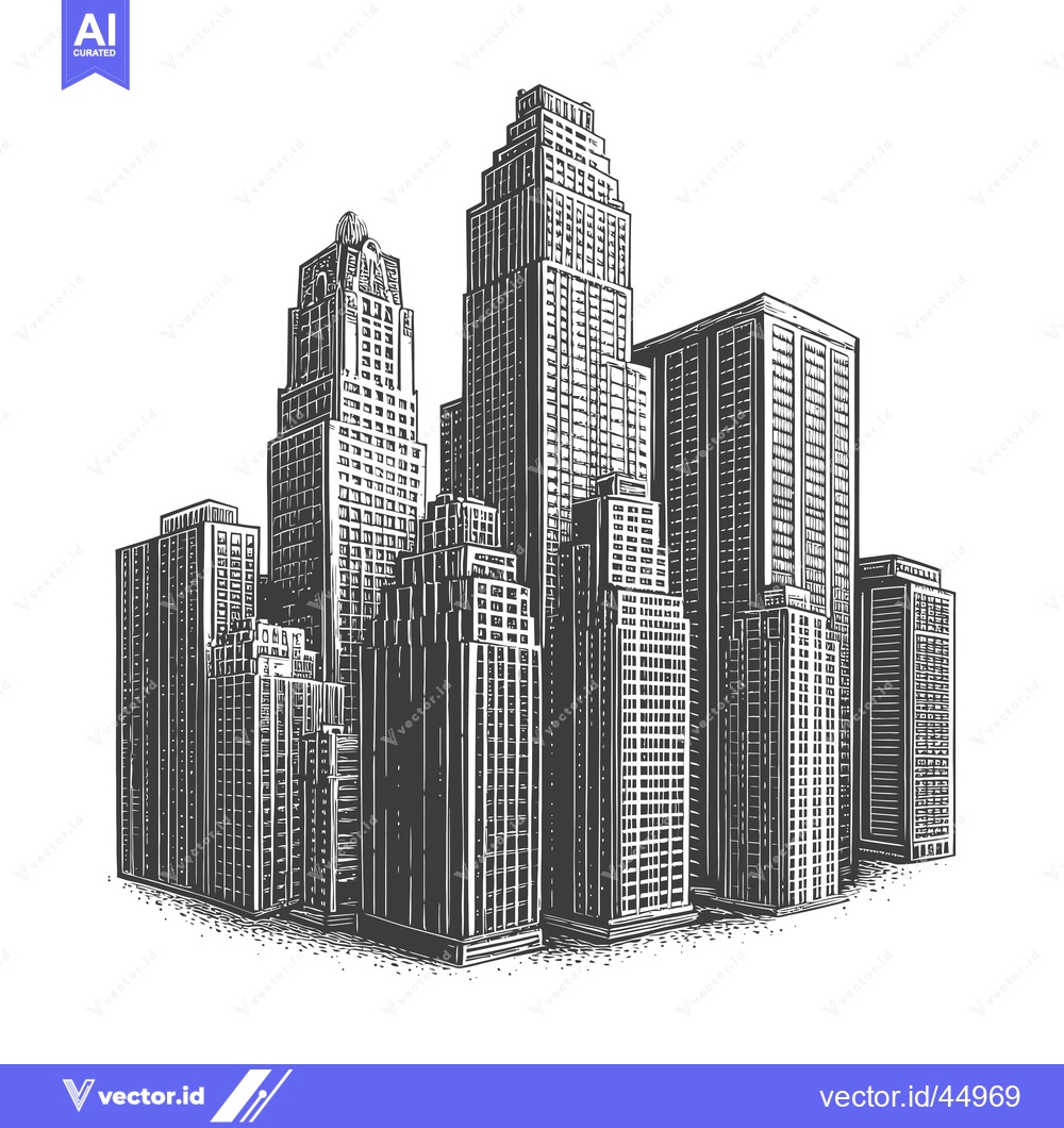Premium Vector dari Hand-drawn Illustration of a Cityscape with Tall Buildings