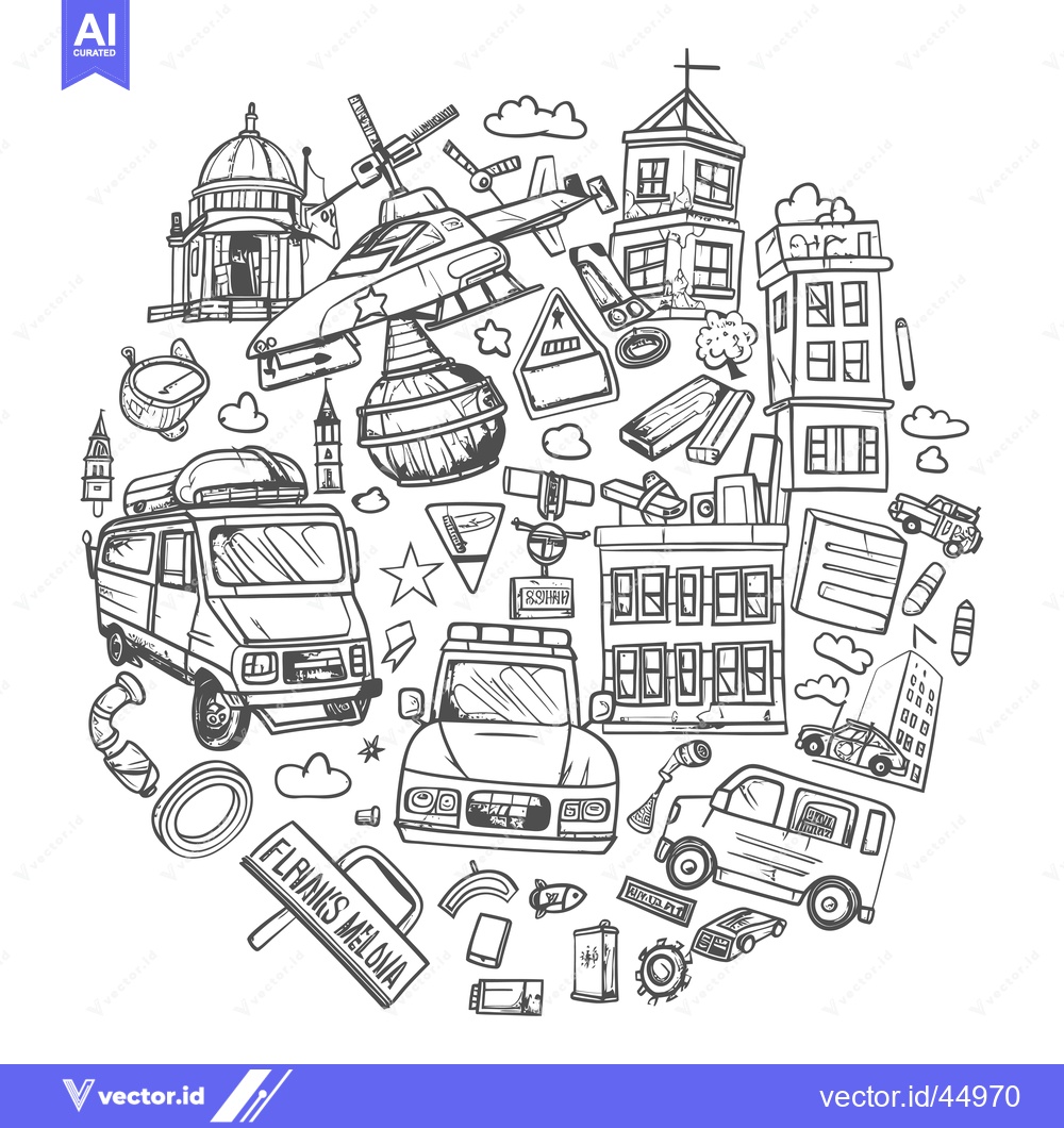 Premium Vector dari Hand-drawn Illustration of a Cityscape with Vehicles and Buildings