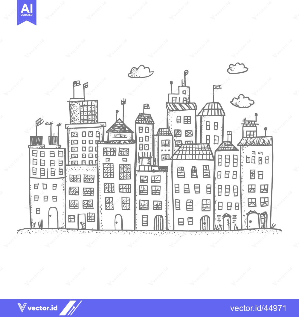Premium Vector dari Hand-drawn illustration of a city skyline with multiple buildings and