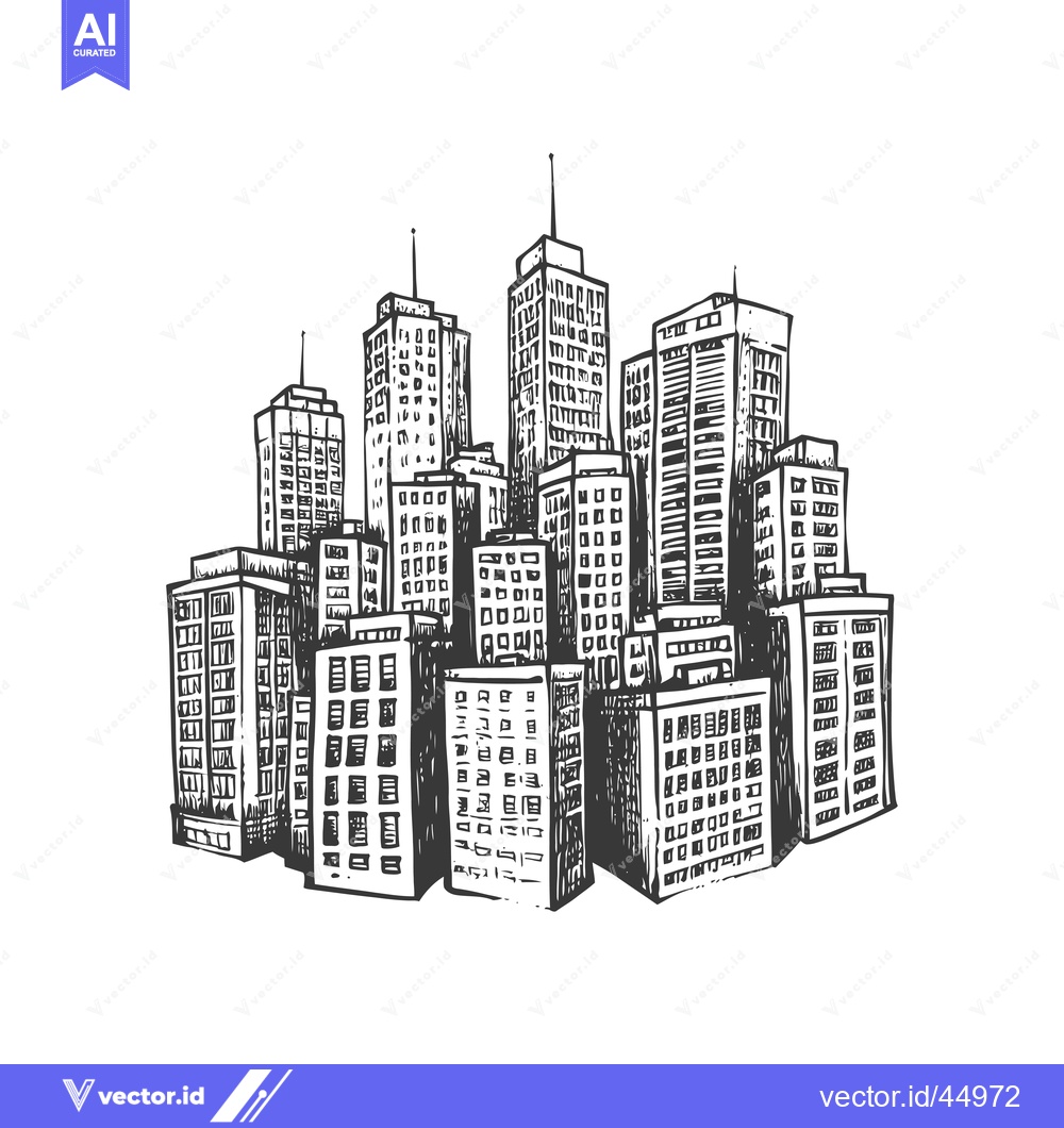 Premium Vector dari Hand-drawn illustration of a city skyline with tall buildings