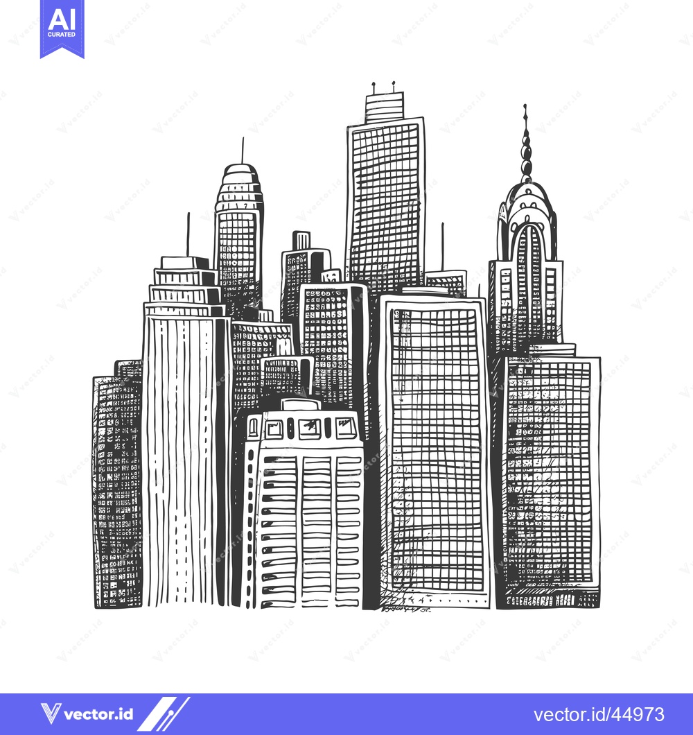 Premium Vector dari Hand-drawn illustration of a city skyline with tall buildings