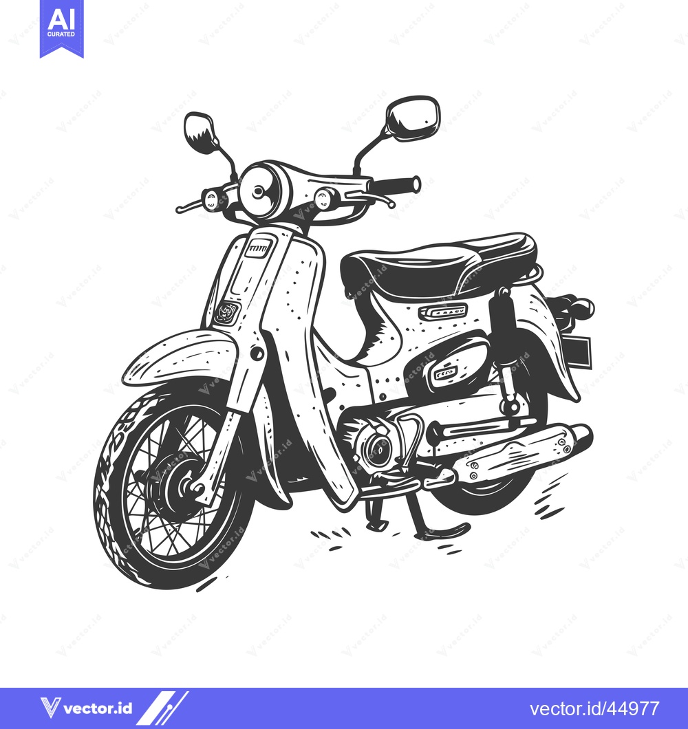 Premium Vector of Hand-drawn Illustration of a Classic Vintage Scooter