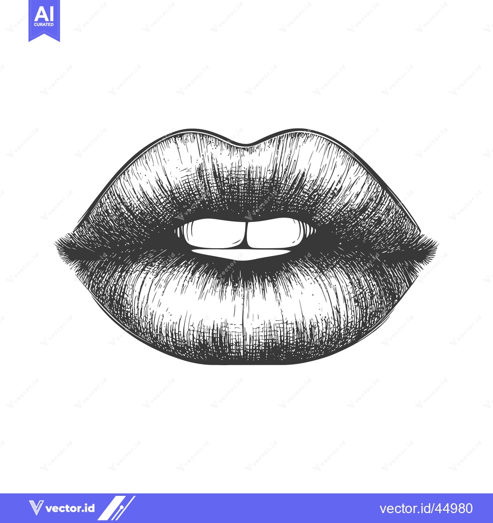 Premium Vector dari Hand-drawn illustration of a closed mouth with visible teeth