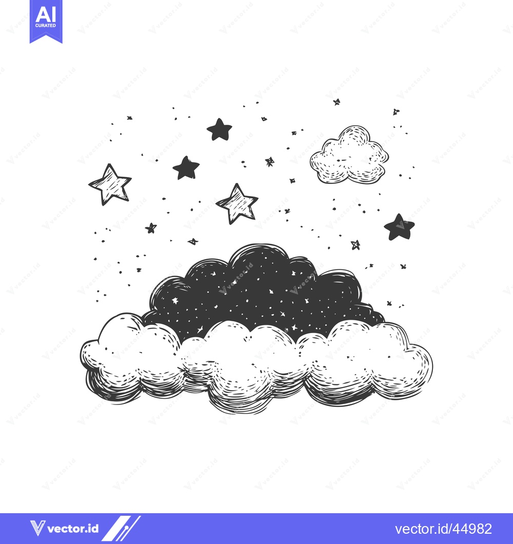 Premium Vector dari Hand-drawn illustration of a cloud with stars and a dark sky inside