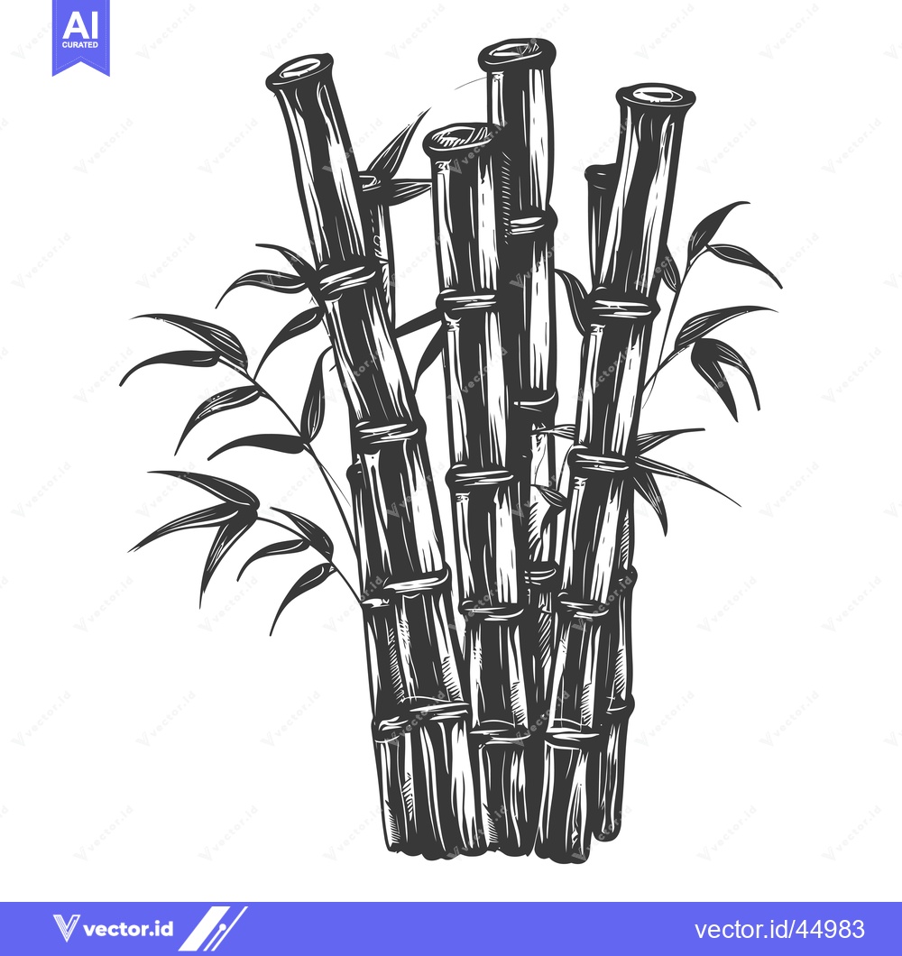 Premium Vector of Hand-Drawn Illustration of a Cluster of Bamboo Stalks with Leaves
