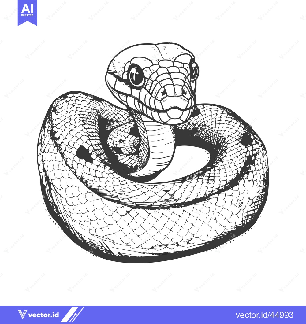 Premium Vector of Hand-Drawn Illustration of a Coiled Snake with Detailed Scales