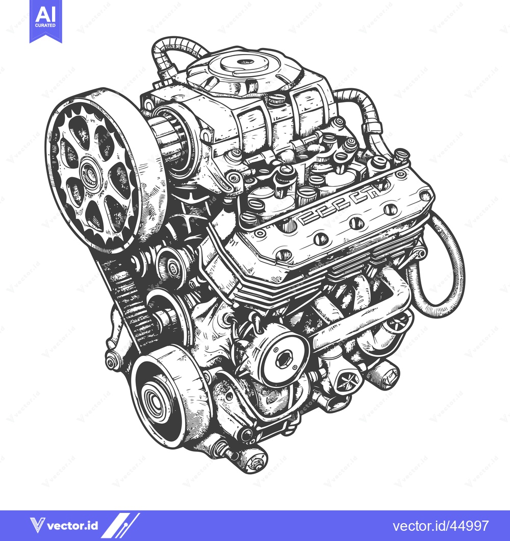 Premium Vector of Hand-Drawn Illustration of a Complex Internal Combustion Engine