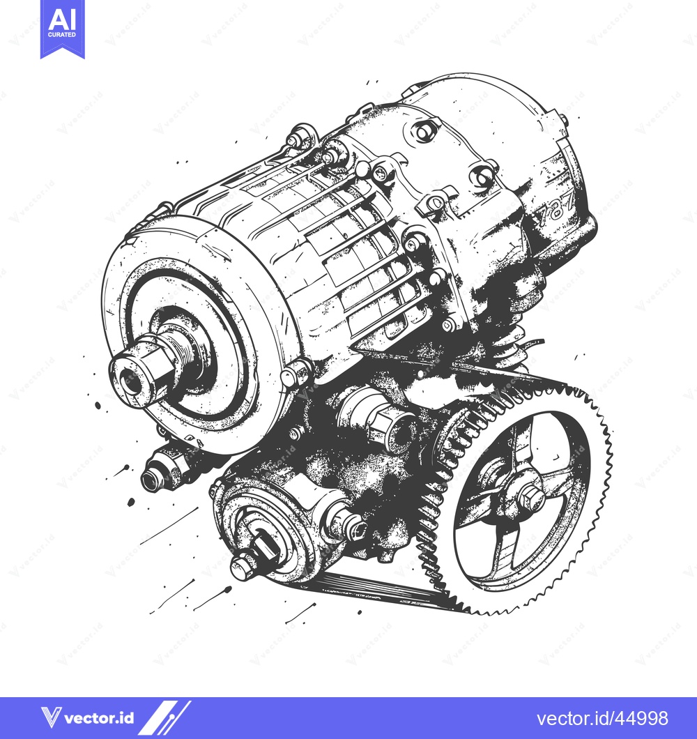 Premium Vector of Hand-Drawn Illustration of a Complex Mechanical Engine with Gearing