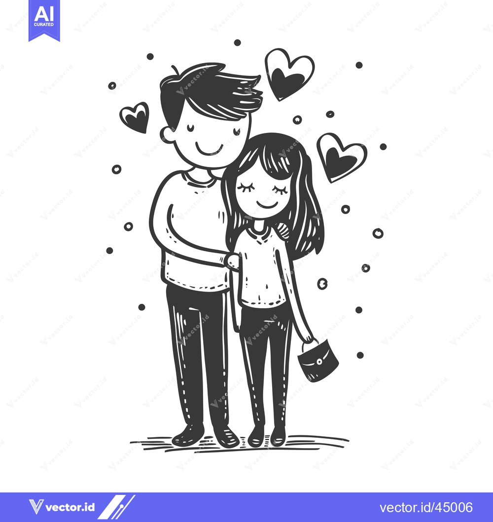 Premium Vector of Hand-drawn illustration of a couple in love, surrounded by hearts