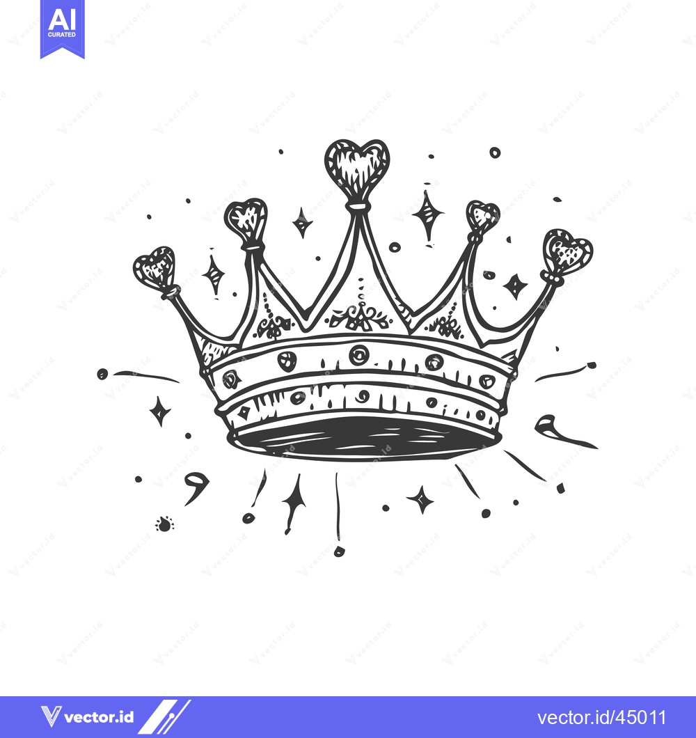 Premium Vector dari Hand-drawn illustration of a crown with heart-shaped points and sparkl