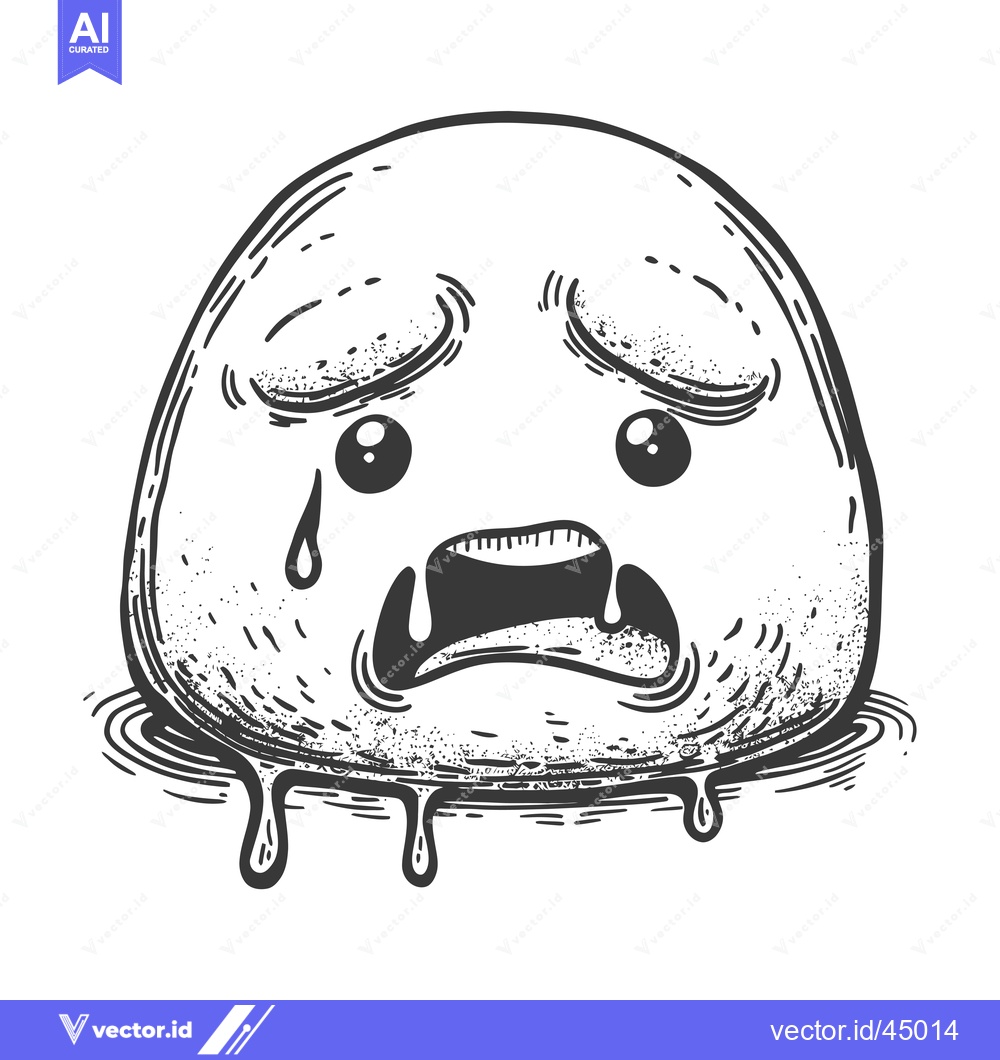 Premium Vector dari Hand-drawn illustration of a crying, melting blob with a distressed ex