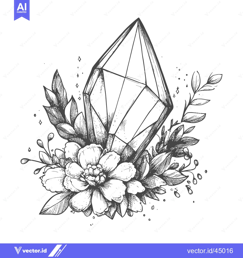 Premium Vector dari Hand-drawn Illustration of a Crystal with Floral Embellishments
