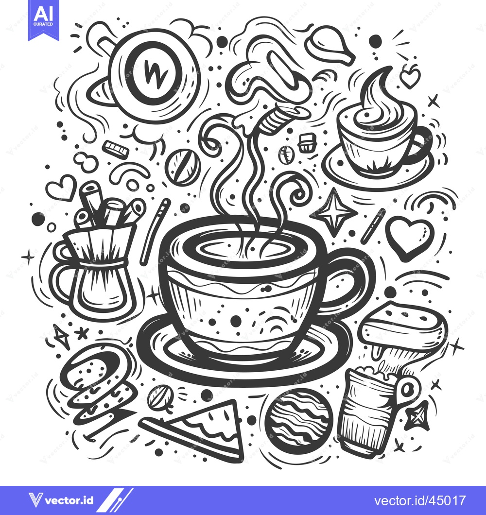 Premium Vector of Hand-drawn Illustration of a Cup of Coffee with Whipped Cream and Surr
