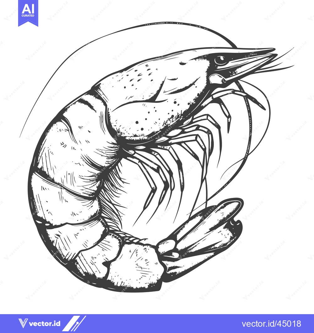 Premium Vector dari Hand-drawn illustration of a curled shrimp with detailed anatomy