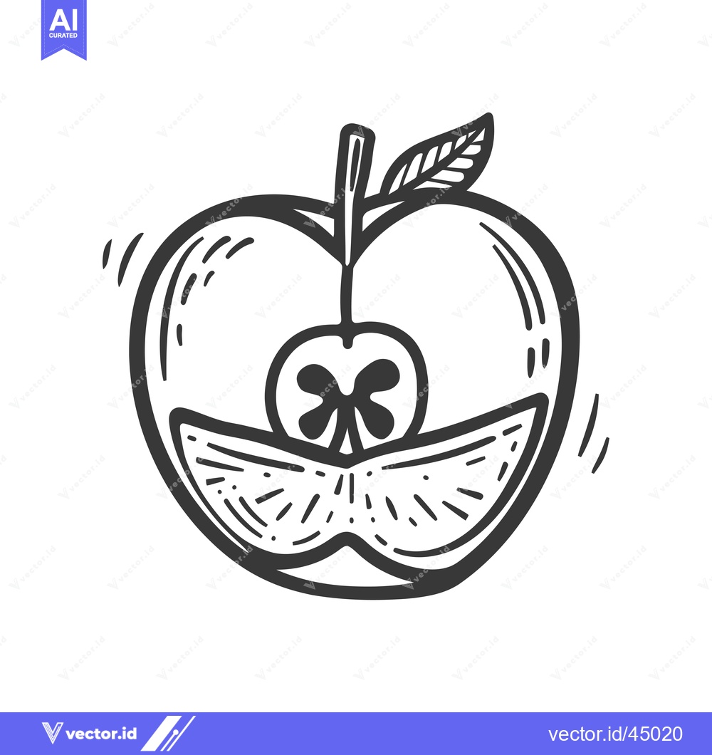 Premium Vector dari Hand-drawn Illustration of a Cut Apple with a Leaf