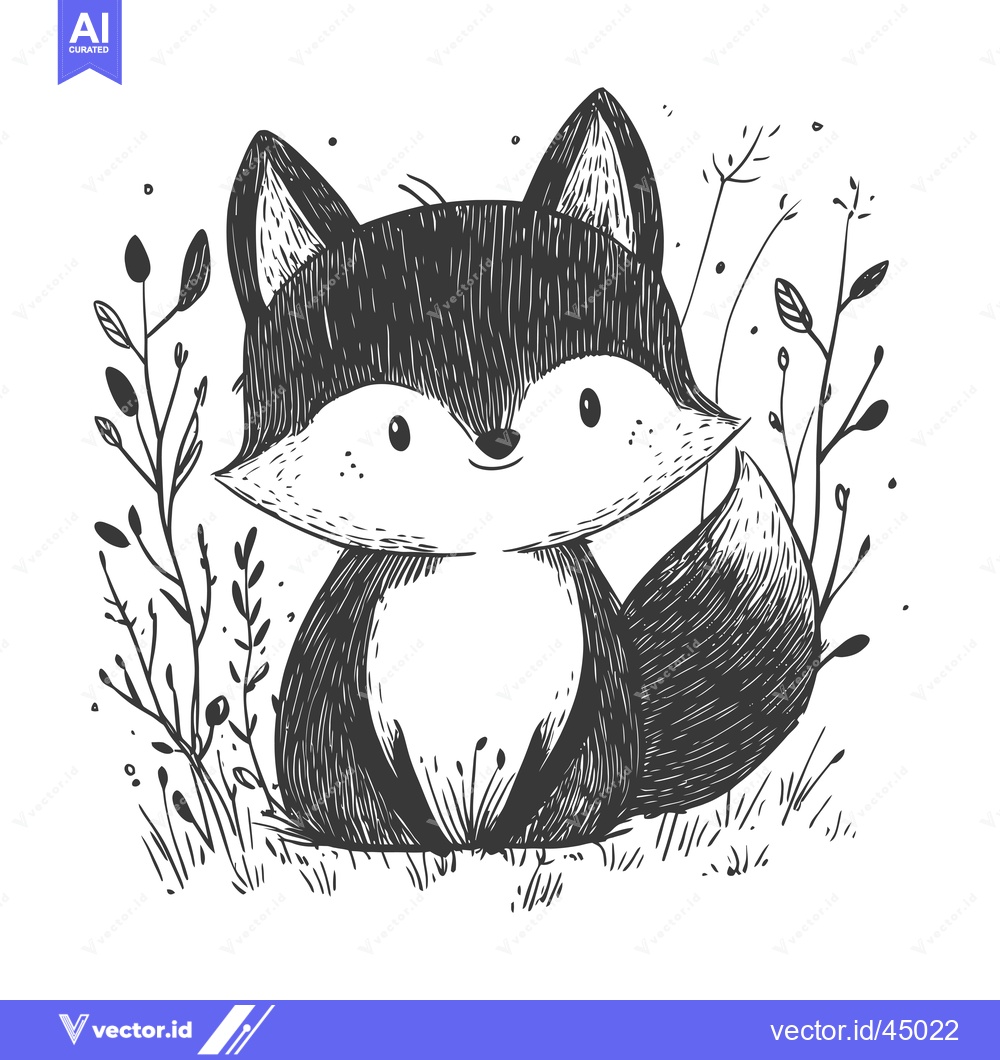 Premium Vector dari Hand-drawn illustration of a cute cartoon fox sitting in the grass