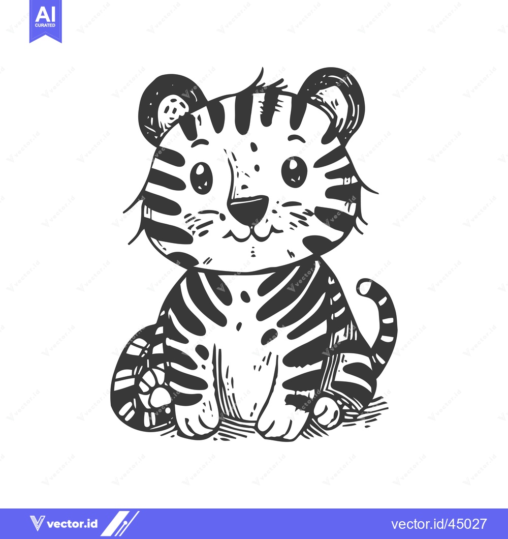 Premium Vector of Hand-drawn illustration of a cute cartoon tiger cub