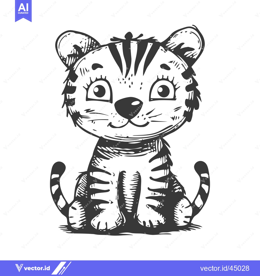 Premium Vector dari Hand-drawn illustration of a cute cartoon tiger cub sitting with its t
