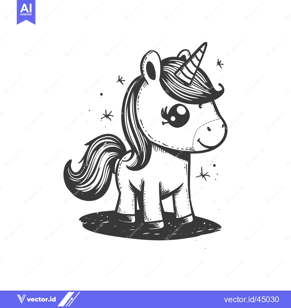 Premium Vector of Hand-Drawn Illustration of a Cute Cartoon Unicorn with Stars