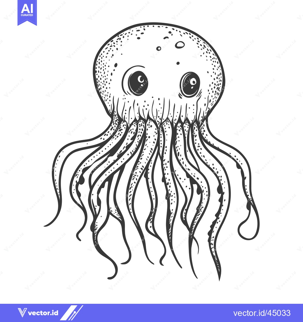 Premium Vector dari Hand-drawn illustration of a cute jellyfish with large eyes and tentac