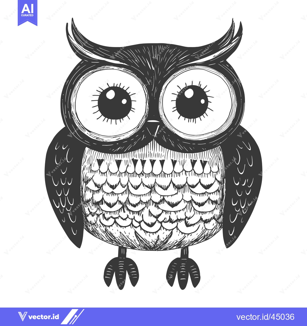 Premium Vector of Hand-drawn Illustration of a Cute Owl with Large Eyes