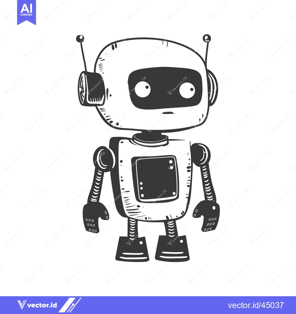 Premium Vector of Hand-drawn illustration of a cute robot with antennas and big eyes