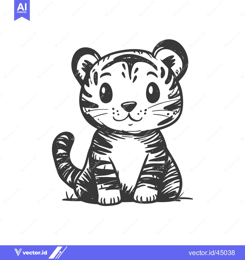Premium Vector of Hand-Drawn Illustration of a Cute Sitting Tiger Cub