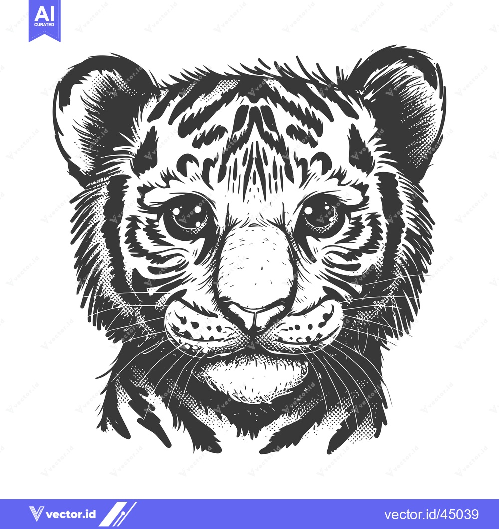 Premium Vector of Hand-Drawn Illustration of a Cute Tiger Cub with Stripes and Whiskers
