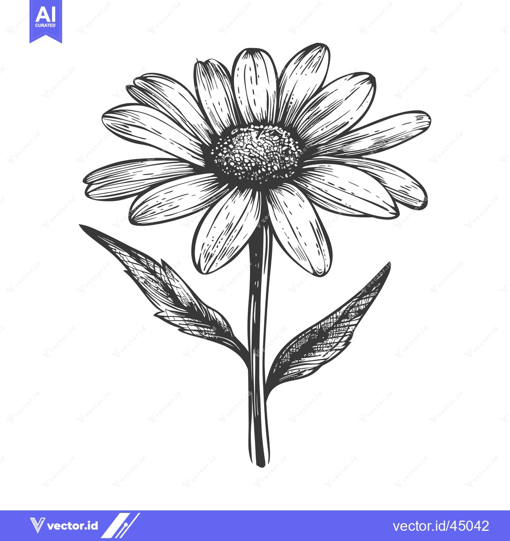 Premium Vector of Hand-drawn illustration of a daisy flower with two leaves